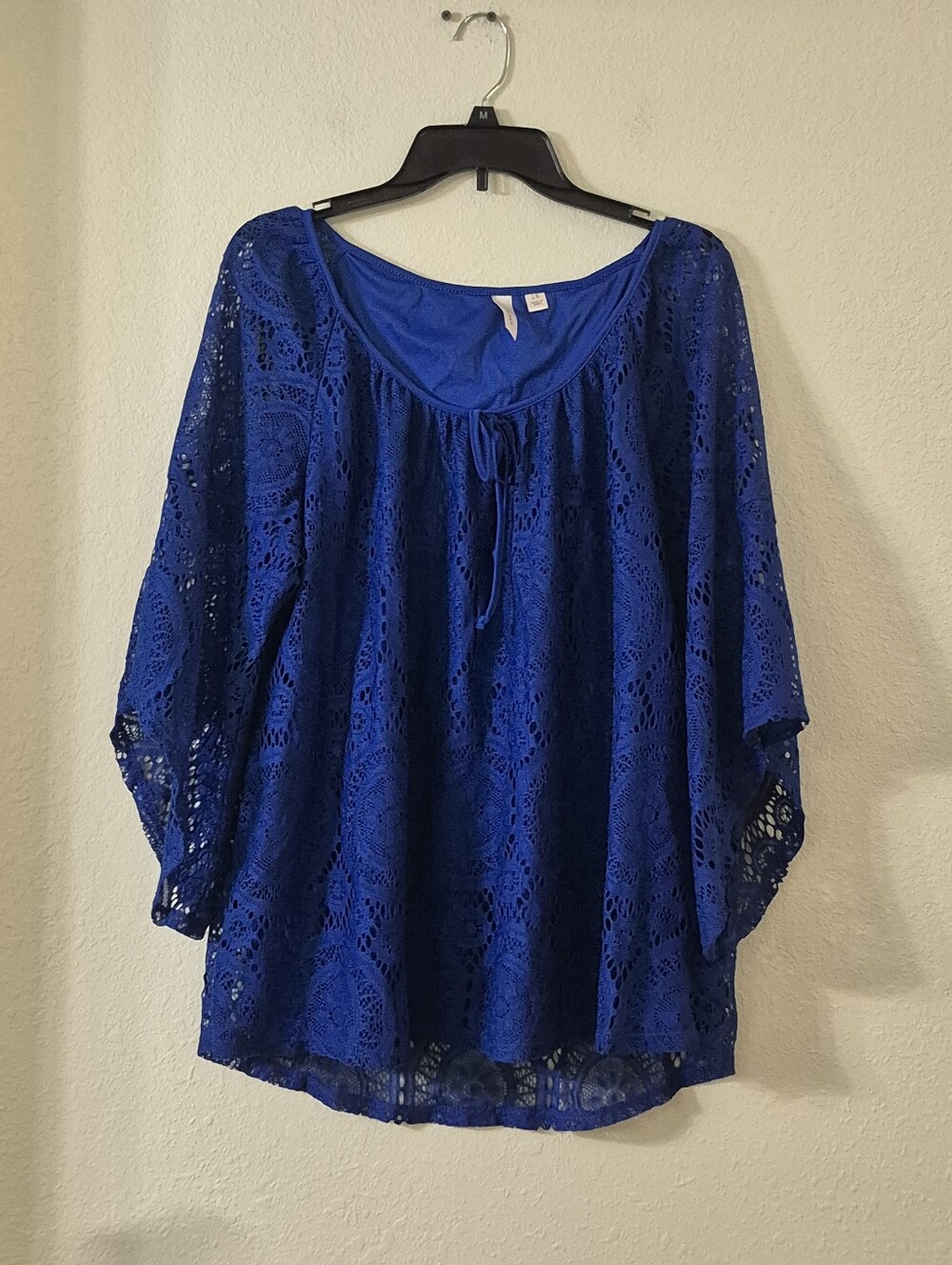 Tacera Cobalt Blue Crochet Peasant Tunic